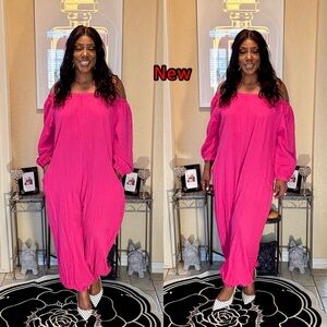 Women's Pink Off-Shoulder Jumpsuit